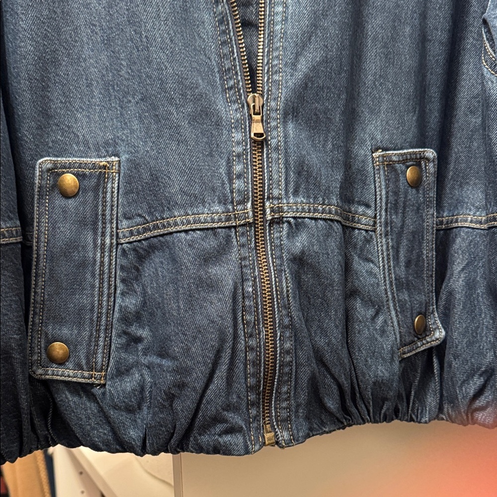 Madewell Navy Denim Zip Bomber Jacket - Picture 4 of 6